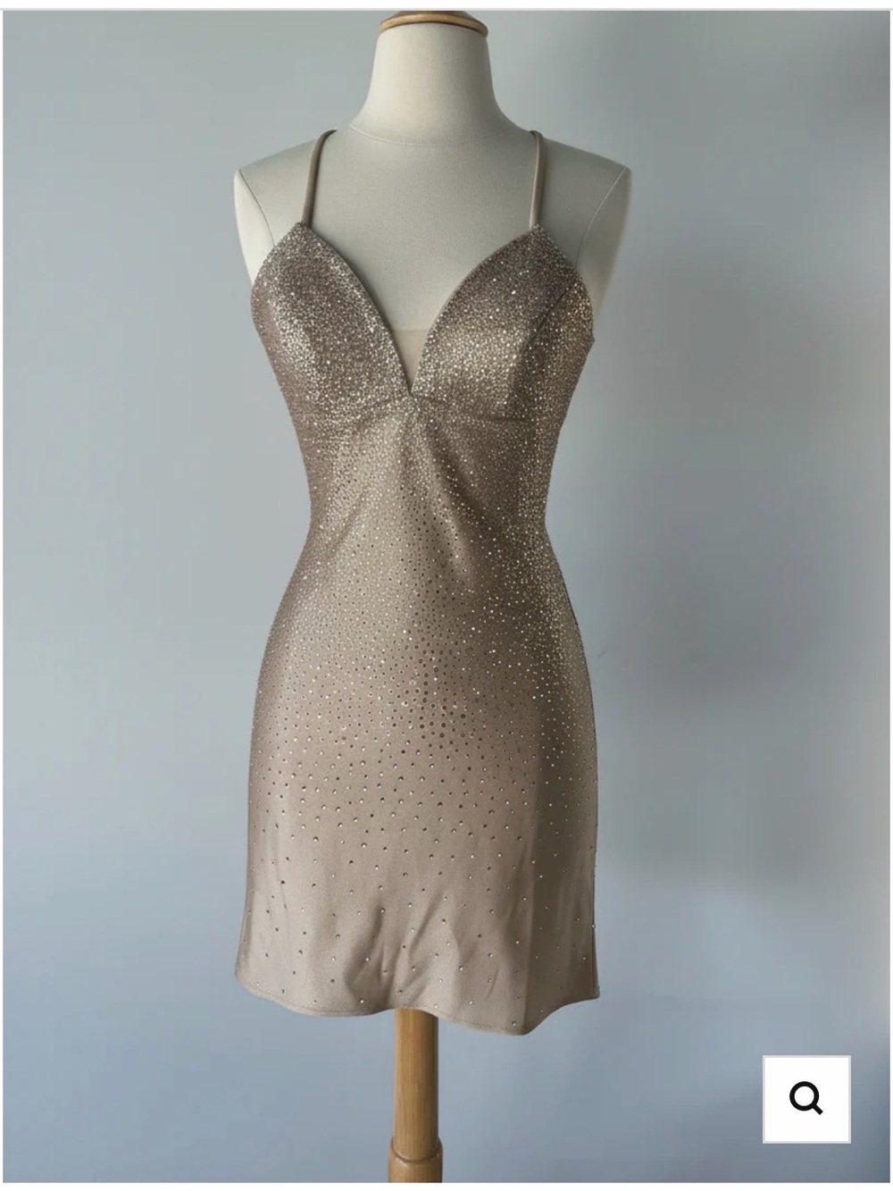 Sleeveless Nude-Beige Rhinestone Slip Dress